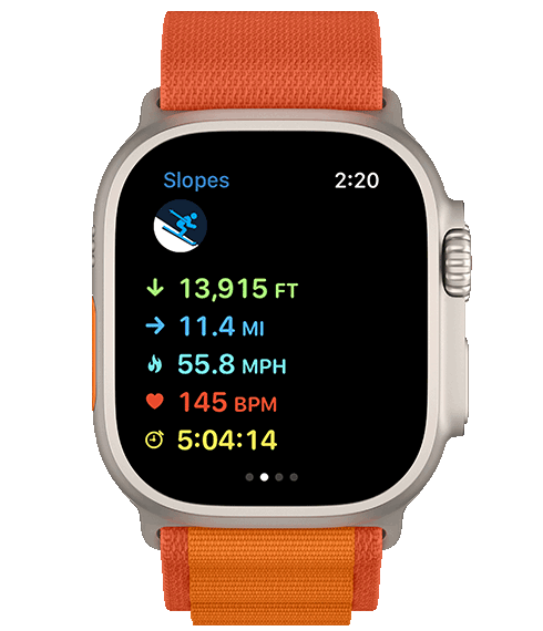 Slopes on Apple Watch with heart rate data and top speed